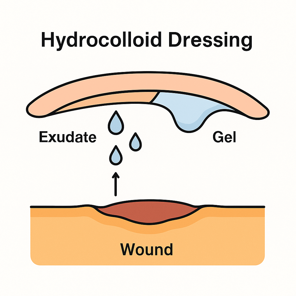 Hydrocolloid dressing absorbs exudate and forms protective gel (1)